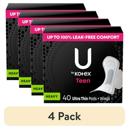 (4 pack) U by Kotex Balance Teen Ultra Thin Pads with Wings, Heavy Absorbency, 40 Count