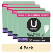 (4 pack) U by Kotex Clean & Secure Panty Liners, Light Absorbency, Extra Coverage, 80 Count