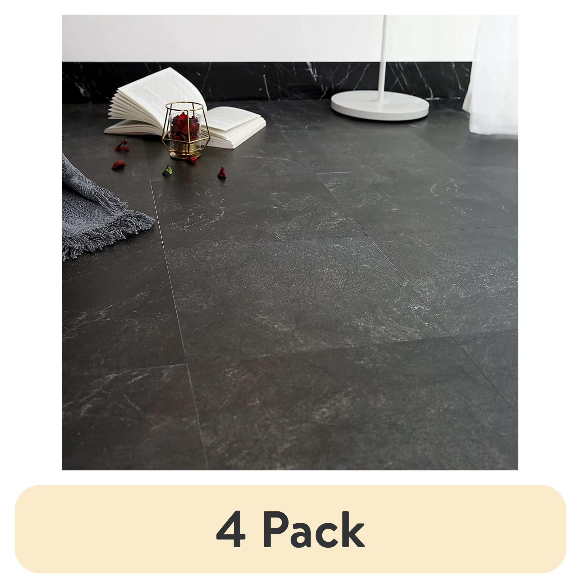 (4 pack) UMIGGEE 12" x 12" Peel and Stick Floor Tile Black Marble Vinyl Flooring Vinyl Tile 10 Pieces/Pack (10sq. ft. / Pack)