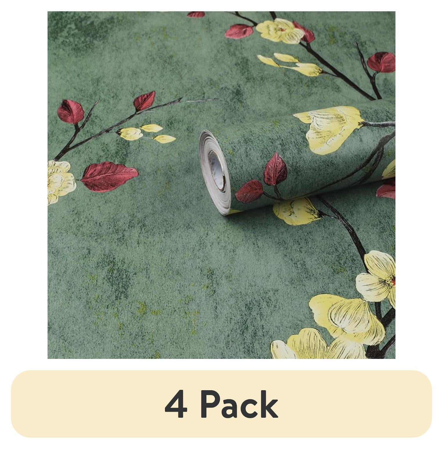 (4 pack) UMIGGEE Floral Peel and Stick Wallpaper Green Floral Contact Paper 17.7-in x 118-in Removable Wallpaper Self Adhesive Wallpaper Wall Paper for Home Decor Wall Covering Old Furniture Renovation