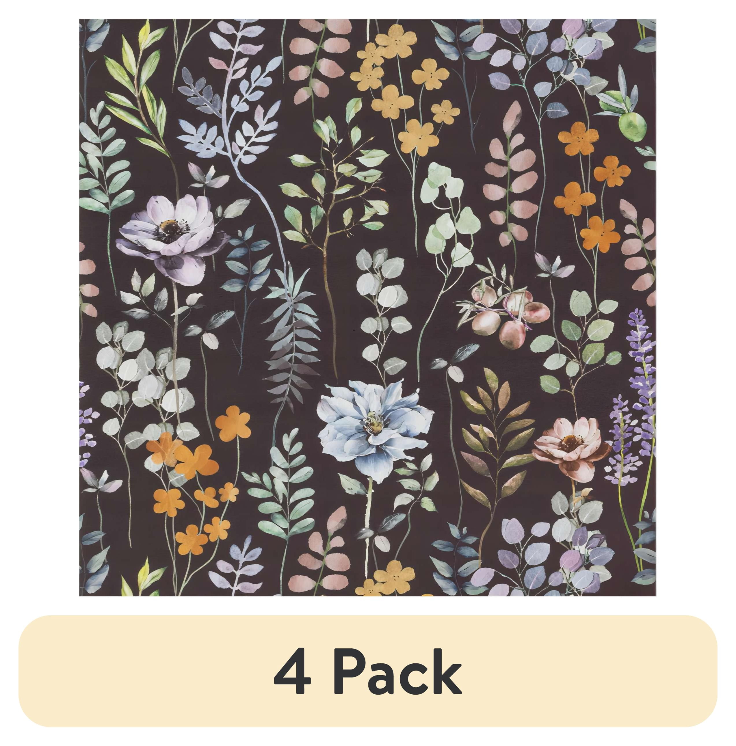 (4 pack) UMIGGEE Floral Wallpaper Peel and Stick Flower Black Wall Paper Self Adhesive Wallpaper 17.7-in x 118-in Contact Paper Removable Wallpaper for Home Decor Wall Covering Old Furniture Renovation