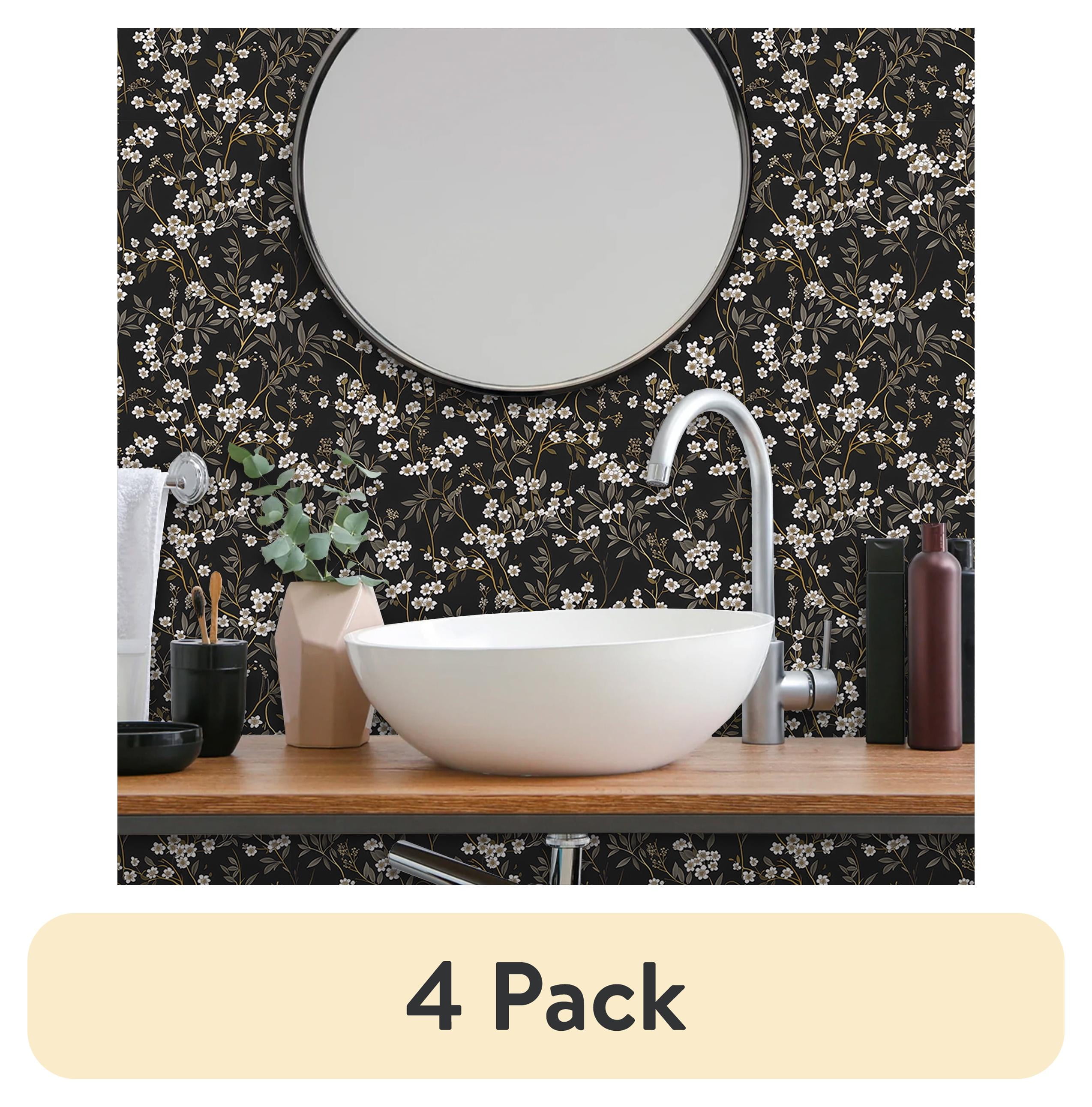 (4 pack) UMIGGEE Floral Wallpaper Peel and Stick Flower Black Wall Paper Self Adhesive Wallpaper 17.7-in x 118-in Contact Paper Removable Wallpaper for Home Decor Wall Covering Old Furniture Renovation
