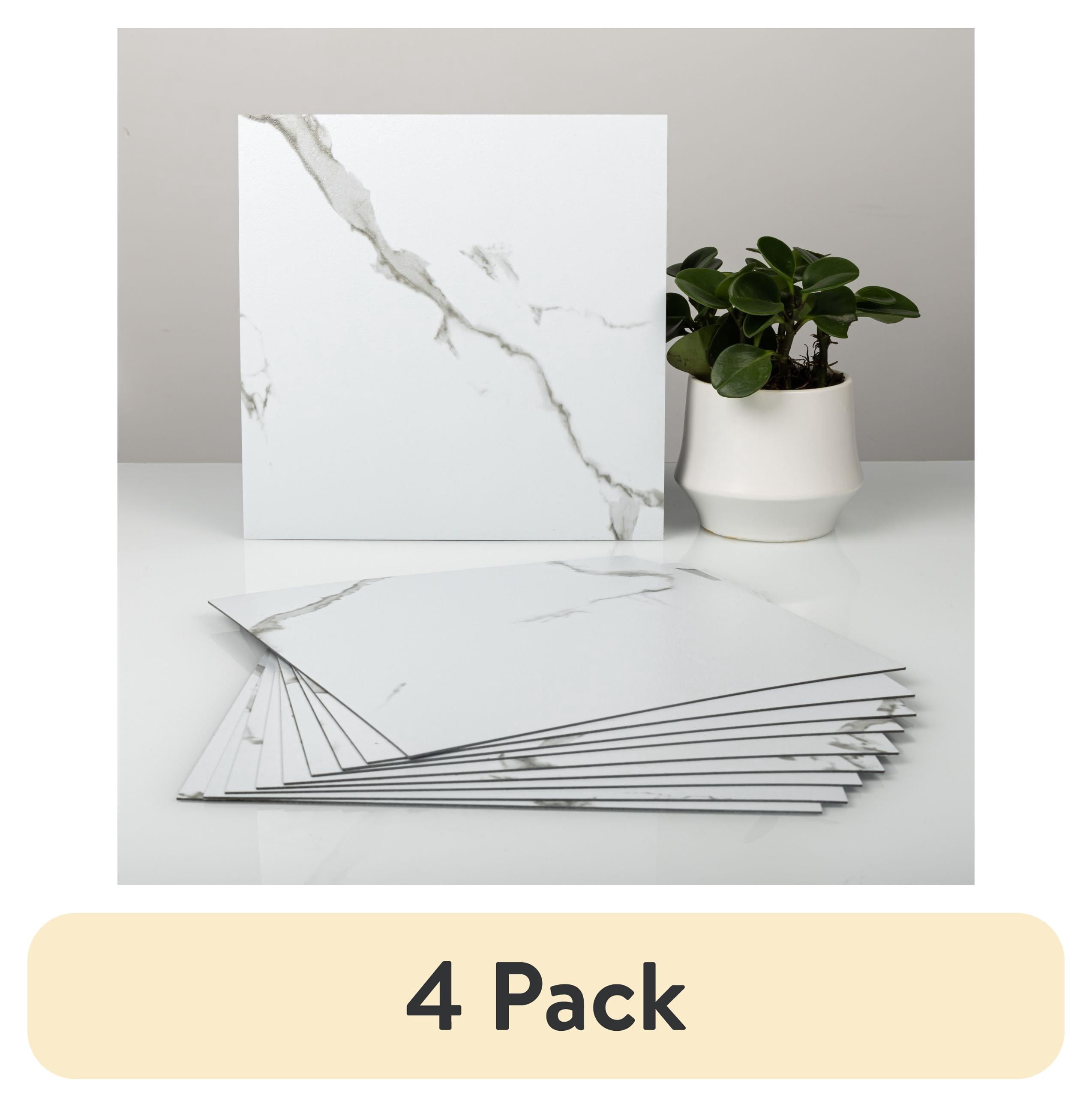 (4 pack) UMIGGEE White Marble Peel and Stick Floor Tile Self Adhesive Vinyl Flooring 12-in x12-in x1.0mm (10-pcs)For Kitchen Living Room Bedroom Home Decoration (10 Sq. ft./Pack)