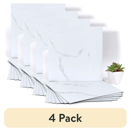 (4 pack) UMIGGEE White Marble Peel and Stick Floor Tile Self Adhesive Vinyl Flooring 12" x12" x1.0mm (10-pcs)For Kitchen Living Room Bedroom Home Decoration (10 Sq. ft./Pack)