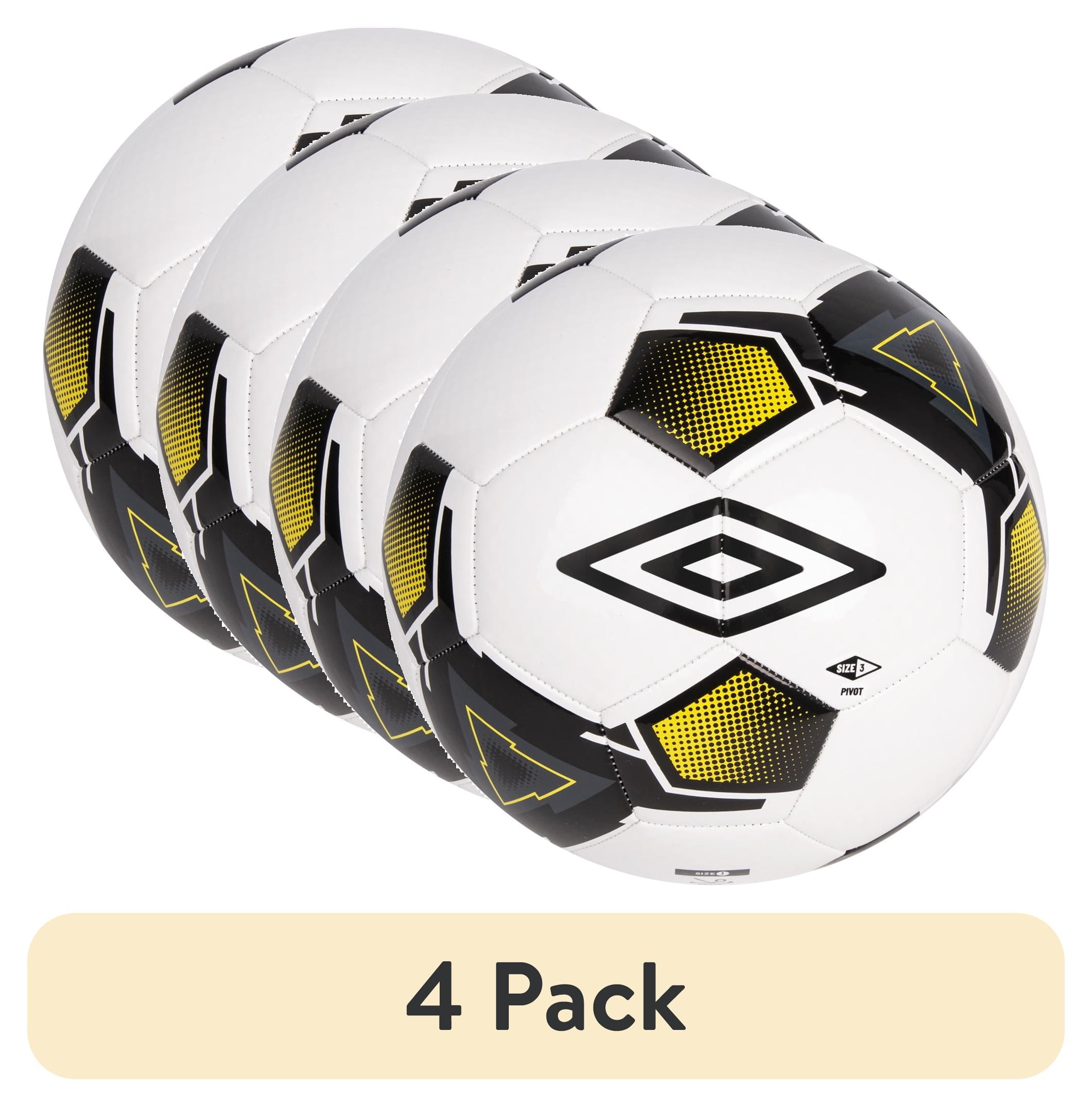 (4 pack) Umbro Pivot Size 3 Youth and Beginner Soccer Ball, Yellow