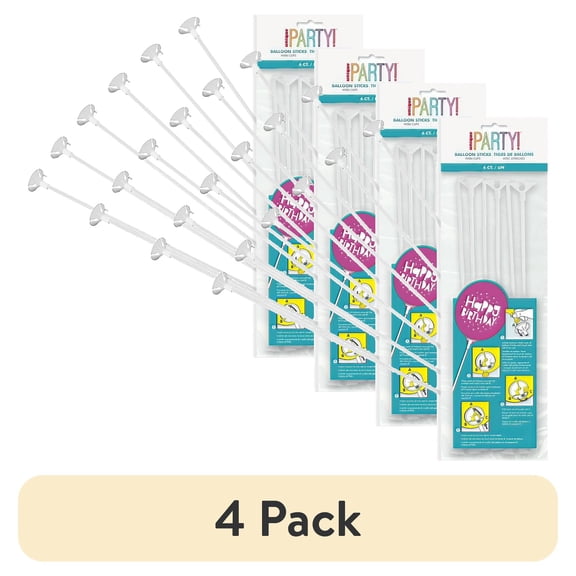 (4 pack) Unique Balloon Sticks & Cups-12 6 Pcs, One Size, White