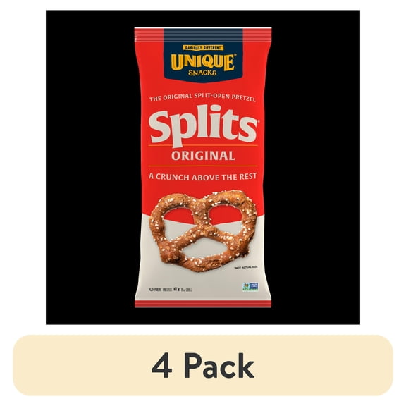 (4 pack) Unique Snacks Pretzels Original Splits All Natural with Flavor Bubbles, 11 oz