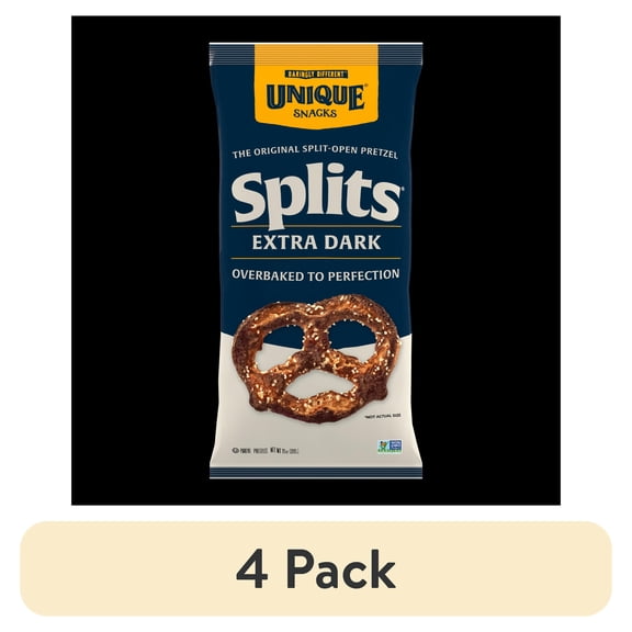 (4 pack) Unique Snacks Pretzels Extra Dark Splits, 11 oz, Bold Flavor, All Natural, Kosher Certified