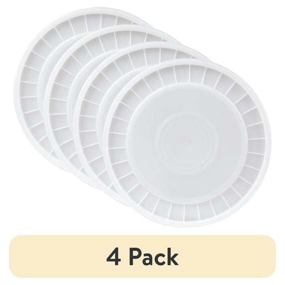 (4 pack) United Solutions 5 Gallon Round Plastic Utility Bucket Lid, White, 1 Each