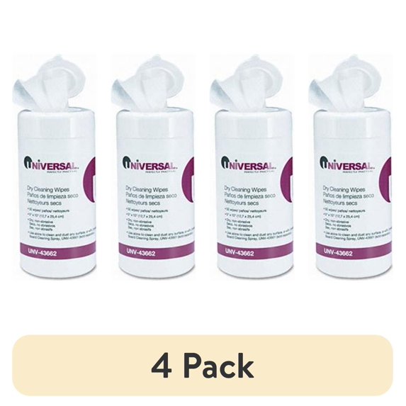 (4 pack) Universal 43662 Dry Cleaning Wipes, 5 x 10, 50/Pop-Up Pack