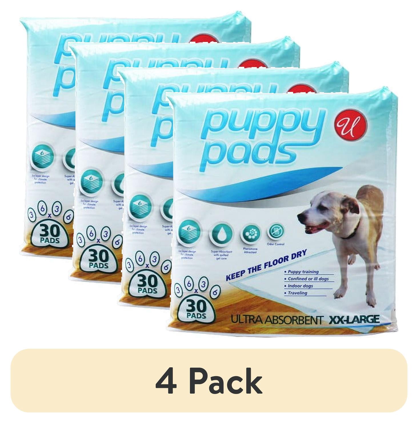 (4 pack) Universal Dog Training Pads - Ultra Absorbent, 6 Layer 36 x 36, Confined or Ill Dogs, Odor Control, Antibacterial Super Absorbent With Quilted Gel Core