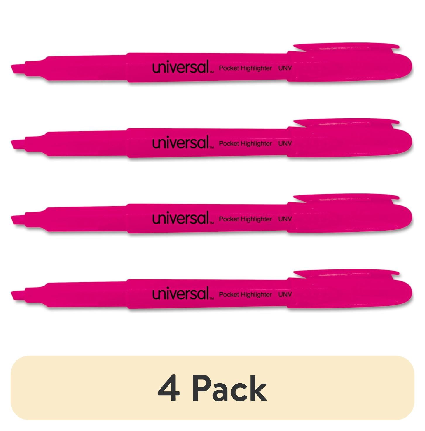 (4 pack) Universal Pocket Clip Highlighter, Chisel Tip, Fluorescent Pink Ink, Dozen -UNV08855