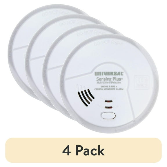(4 pack) Universal Security Instruments, Sensing Plus, Combo Smoke, Fire & Carbon Monoxide Alarm, Multi-Criteria Detection, with 10-Year Battery, 4 Pack