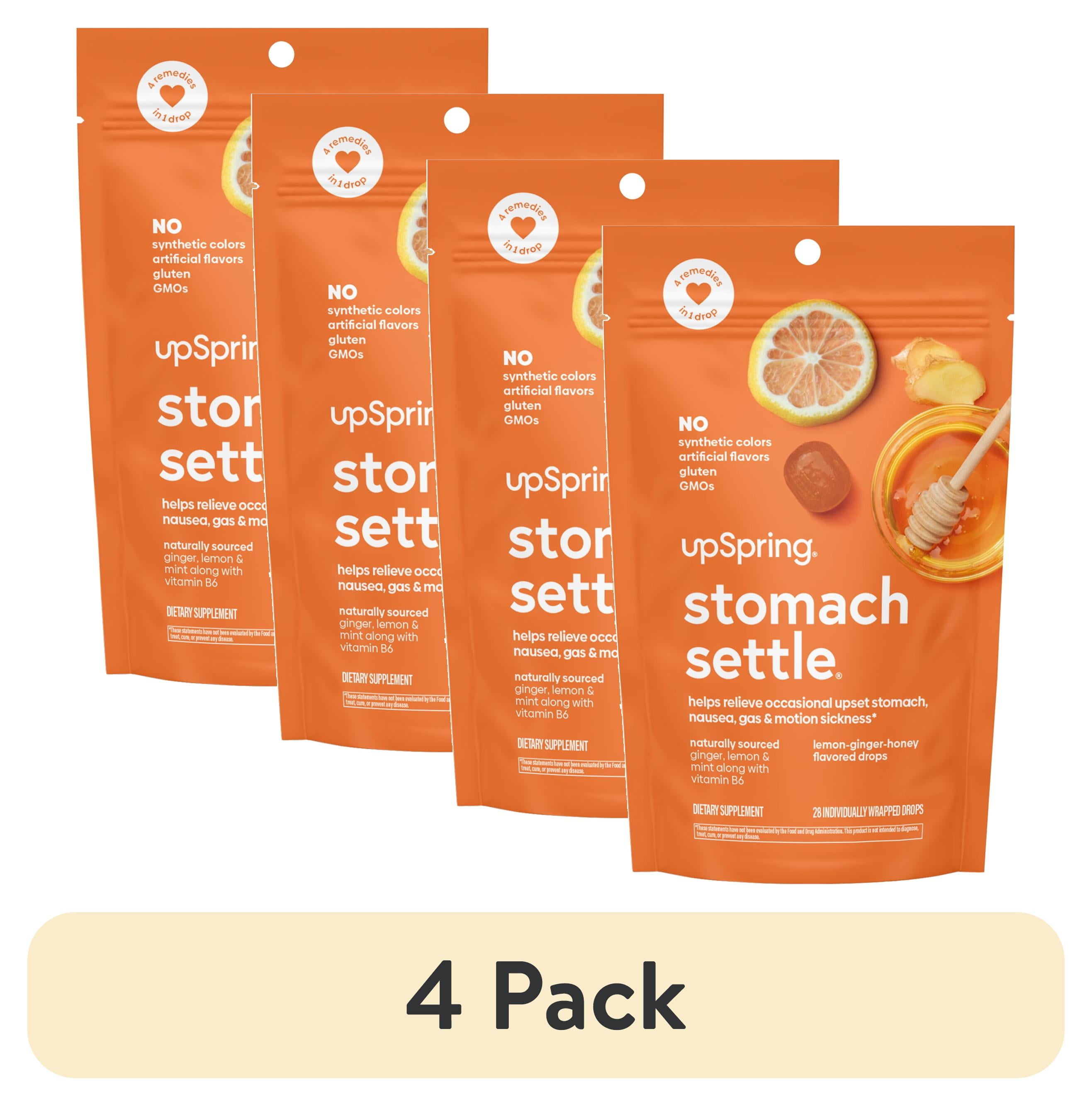 (4 pack) UpSpring Stomach Settle Nausea Relief Drops, Lemon Ginger Honey Flavor, 28 Count
