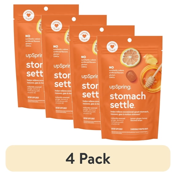 (4 pack) upSpring Stomach Settle Nausea Relief Drops, Lemon Ginger Honey, 28 Count