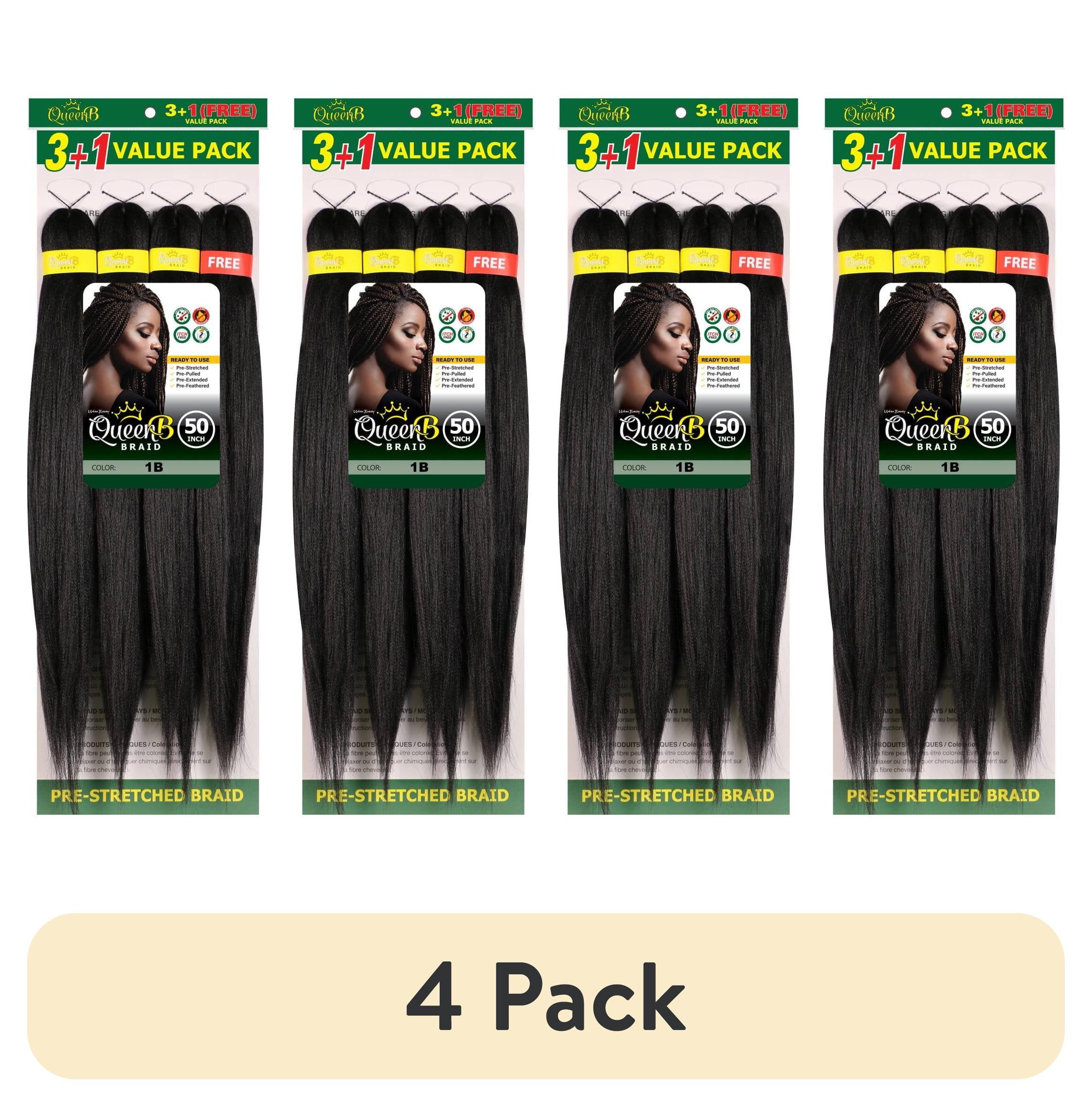 4 pack) QueenB 4X Value Pack Pre-Stretched Braiding Hair 50