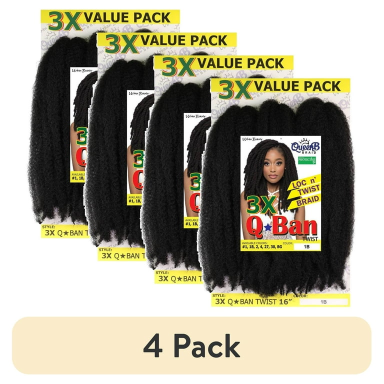 4 pack) QueenB Braid Q-Ban Twist 3X Value Pack Crochet Hair