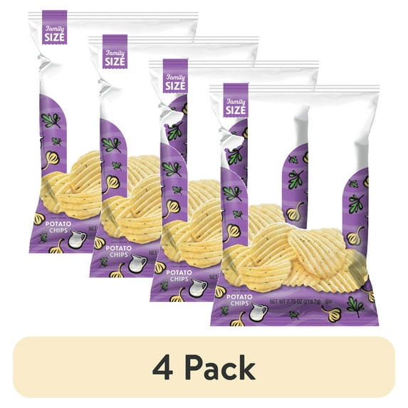 (4 pack) Utz Wavy HeluvaGood!® Buttermilk Ranch Potato Chips, Gluten-Free, Family Size, 7.75 oz Bag