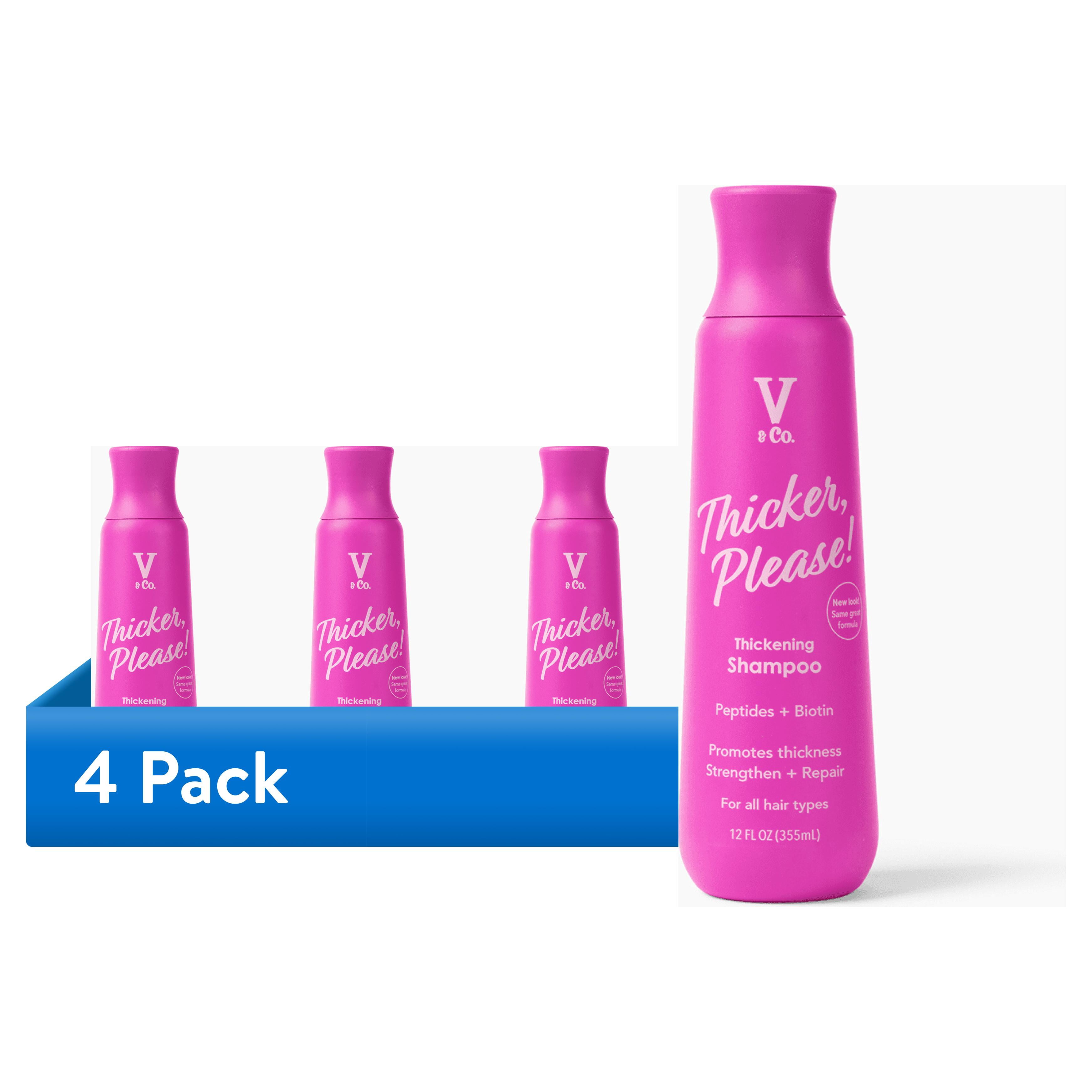 (4 pack) V&Co. Beauty Adults & Teens Thickening Shampoo with Peptide Technology, 12 fl oz,