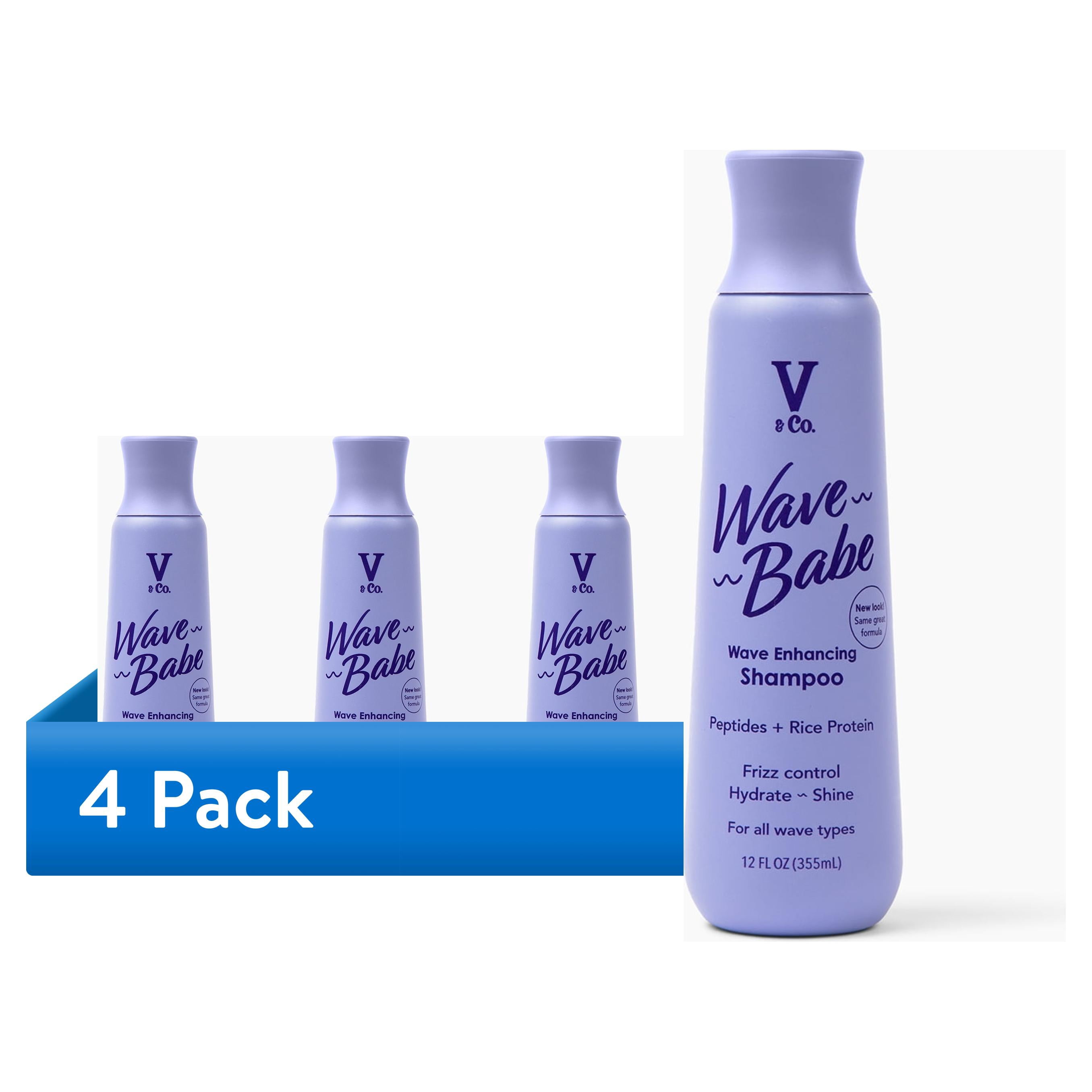 (4 pack) V&Co. Beauty Wave Babe Adult Wavy Hair Shampoo with Peptides, 12 fl oz, Squeeze Bottle
