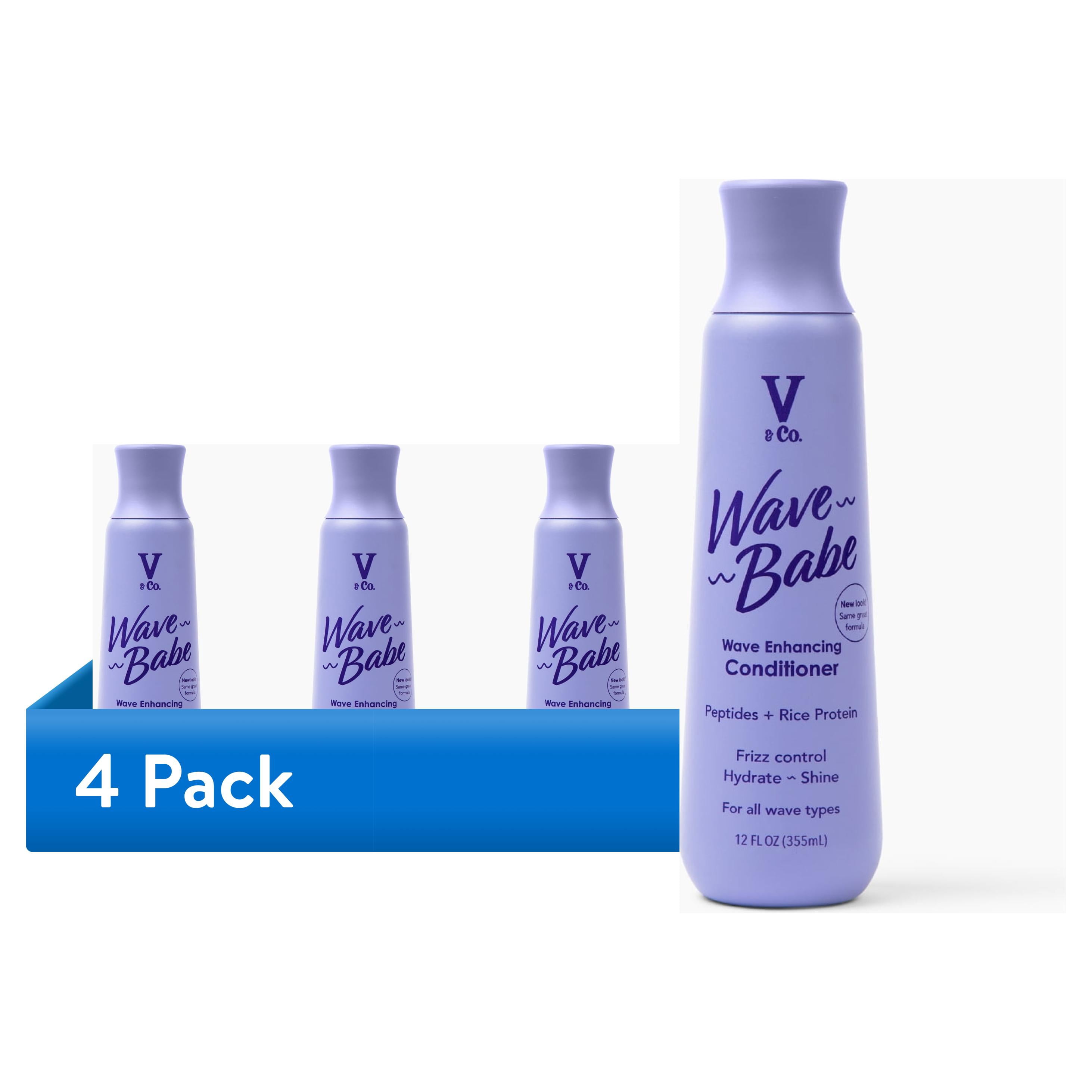 (4 pack) V&Co. Beauty Wave Babe Wavy Hair Conditioner with Peptide Technology, 12 fl oz, Squeeze Bottle