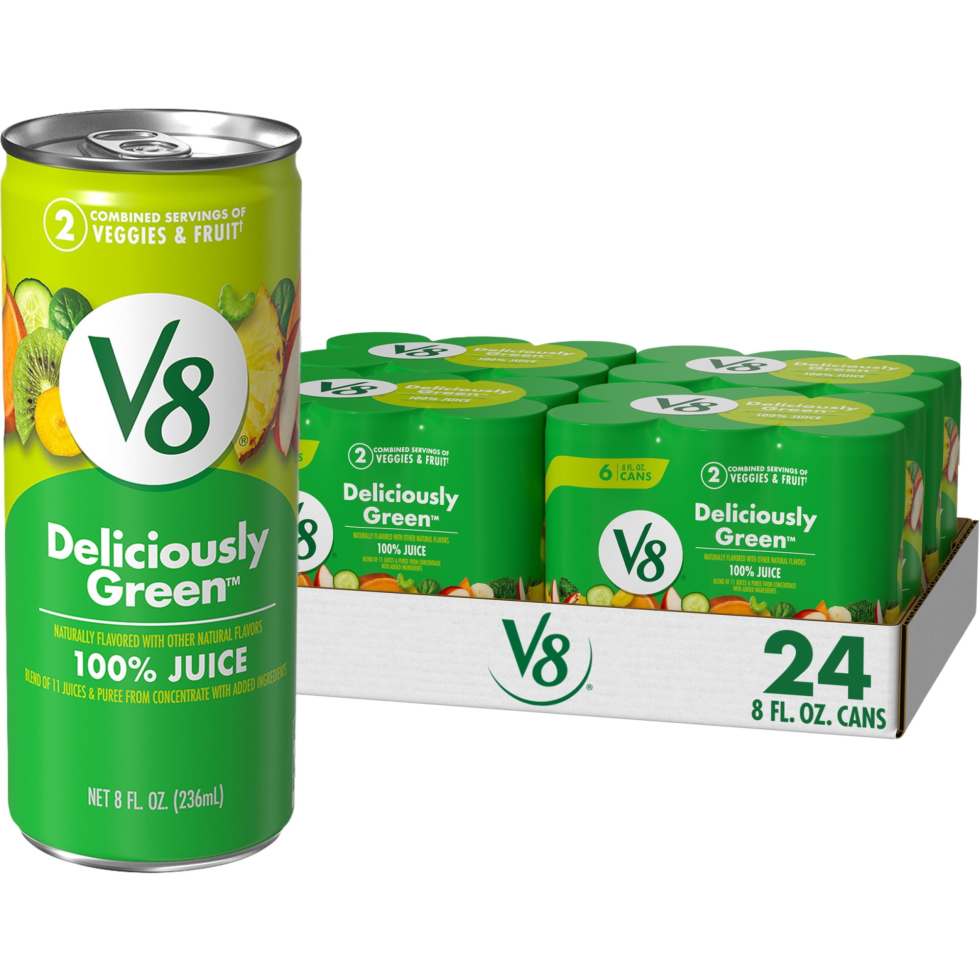 (4 pack) V8 Deliciously Green 100% Fruit and Vegetable Juice, 8 fl oz Can (24 Pack)
