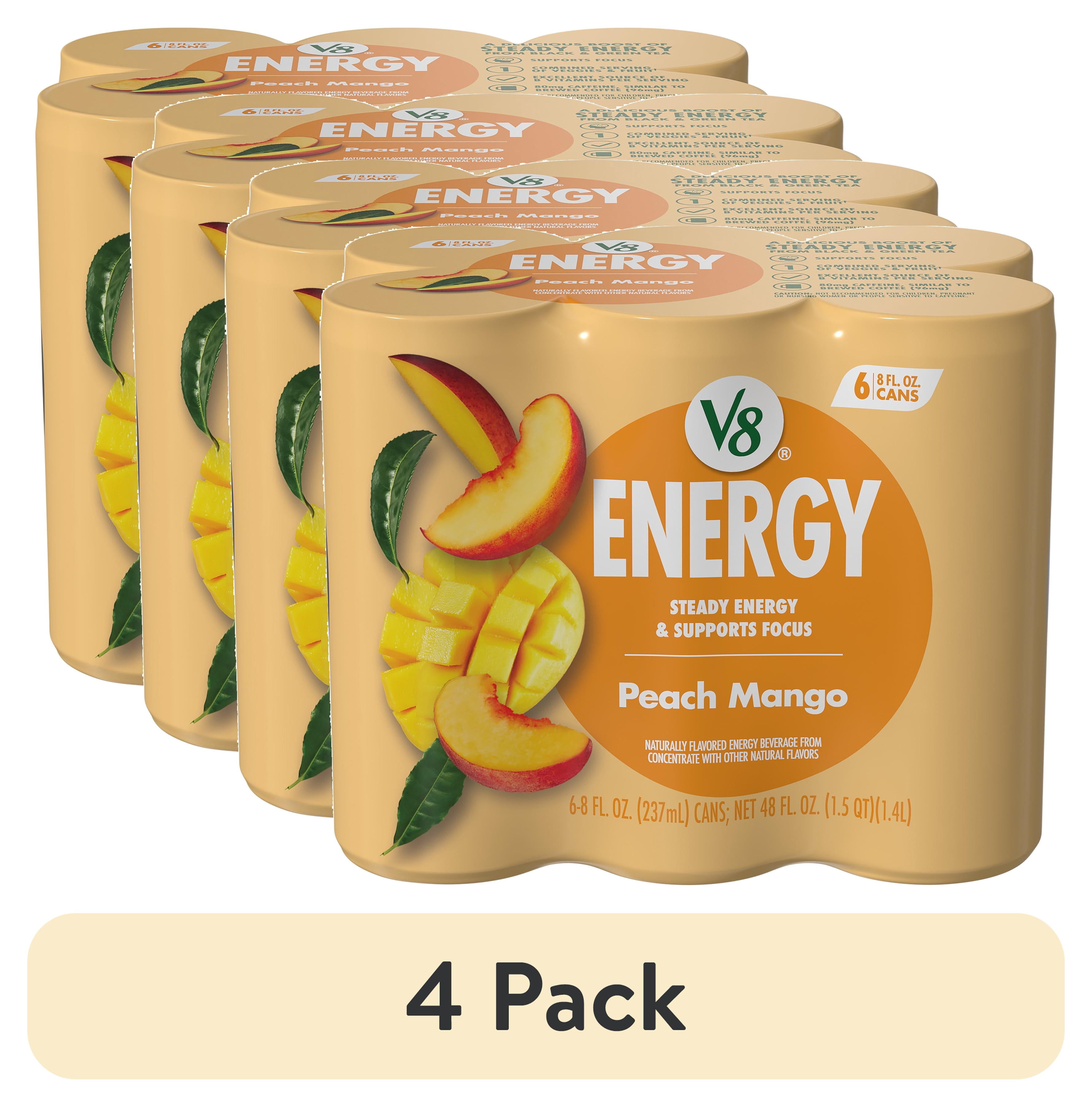 (4 pack) V8 Energy Peach Mango Energy Drink, 8 fl oz Can, 6 pack