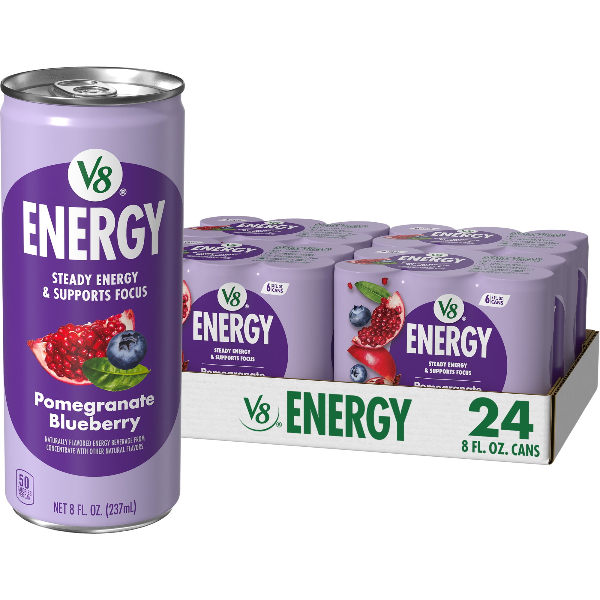 (4 pack) V8 Energy Pomegranate Blueberry Energy Drink, 8 fl oz Can