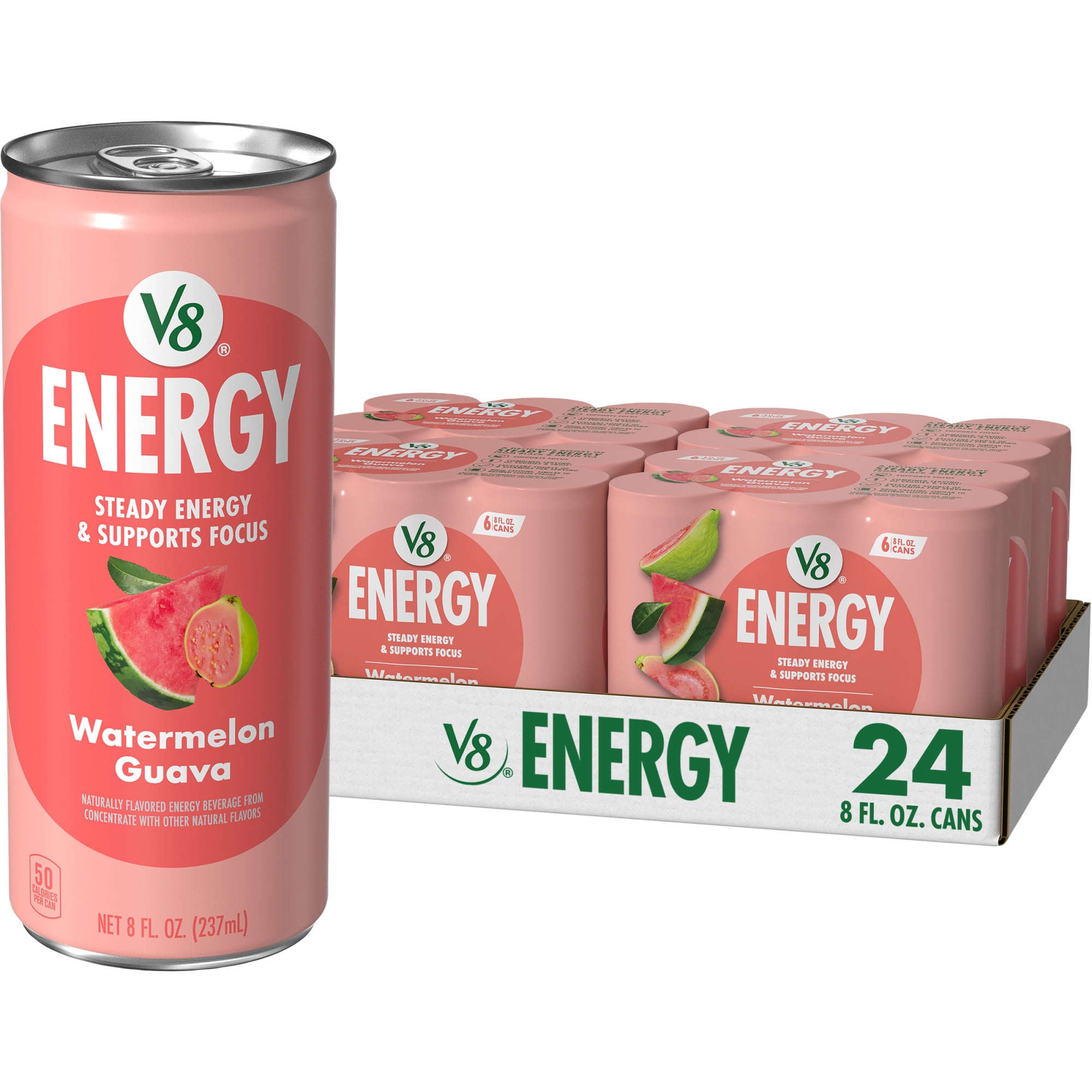 (4 pack) V8 Energy Watermelon Guava Energy Drink, 8 fl oz Can (6 Pack)
