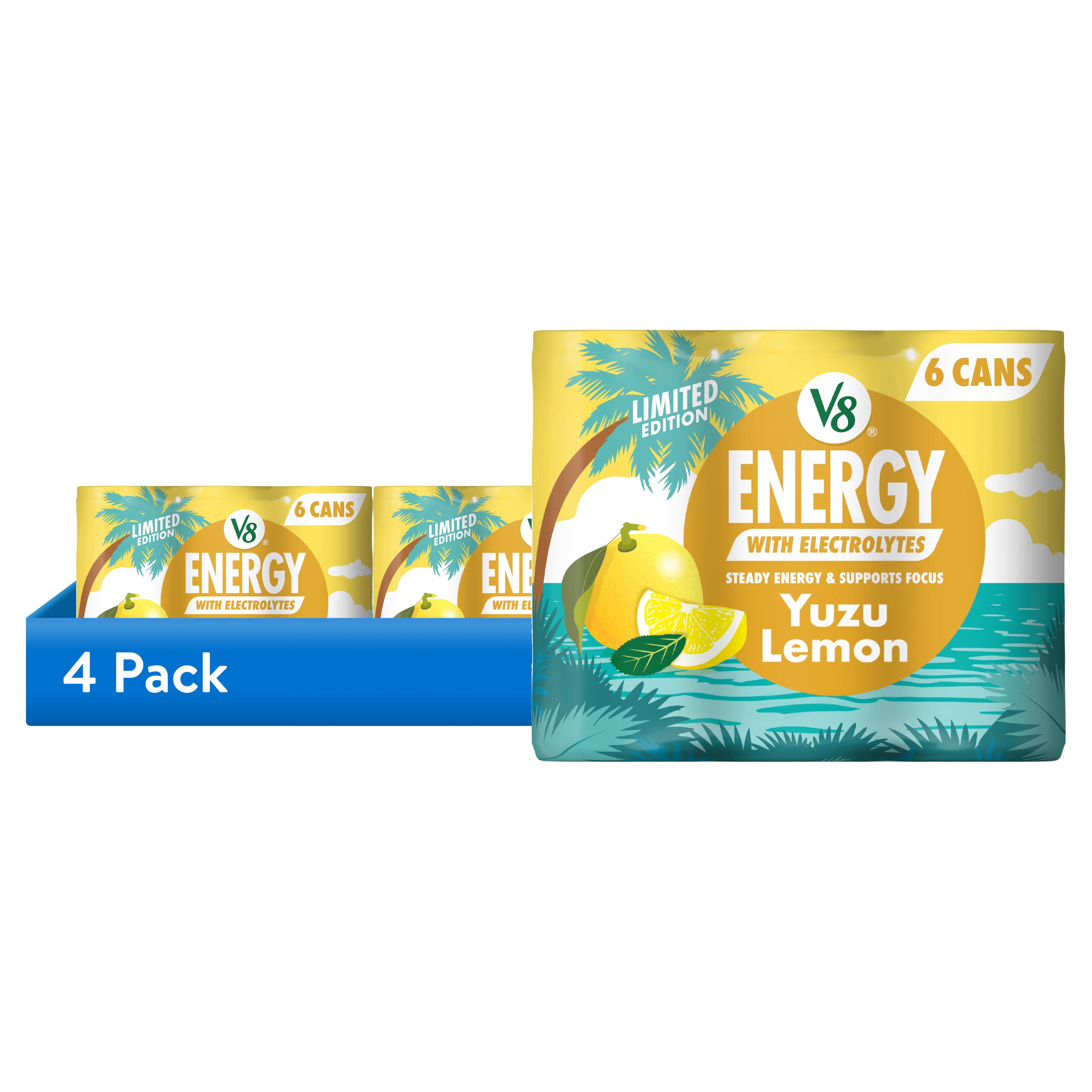 (4 pack) V8 Energy Yuzu Lemon Energy Drink, 8 fl oz Can, 6 pack