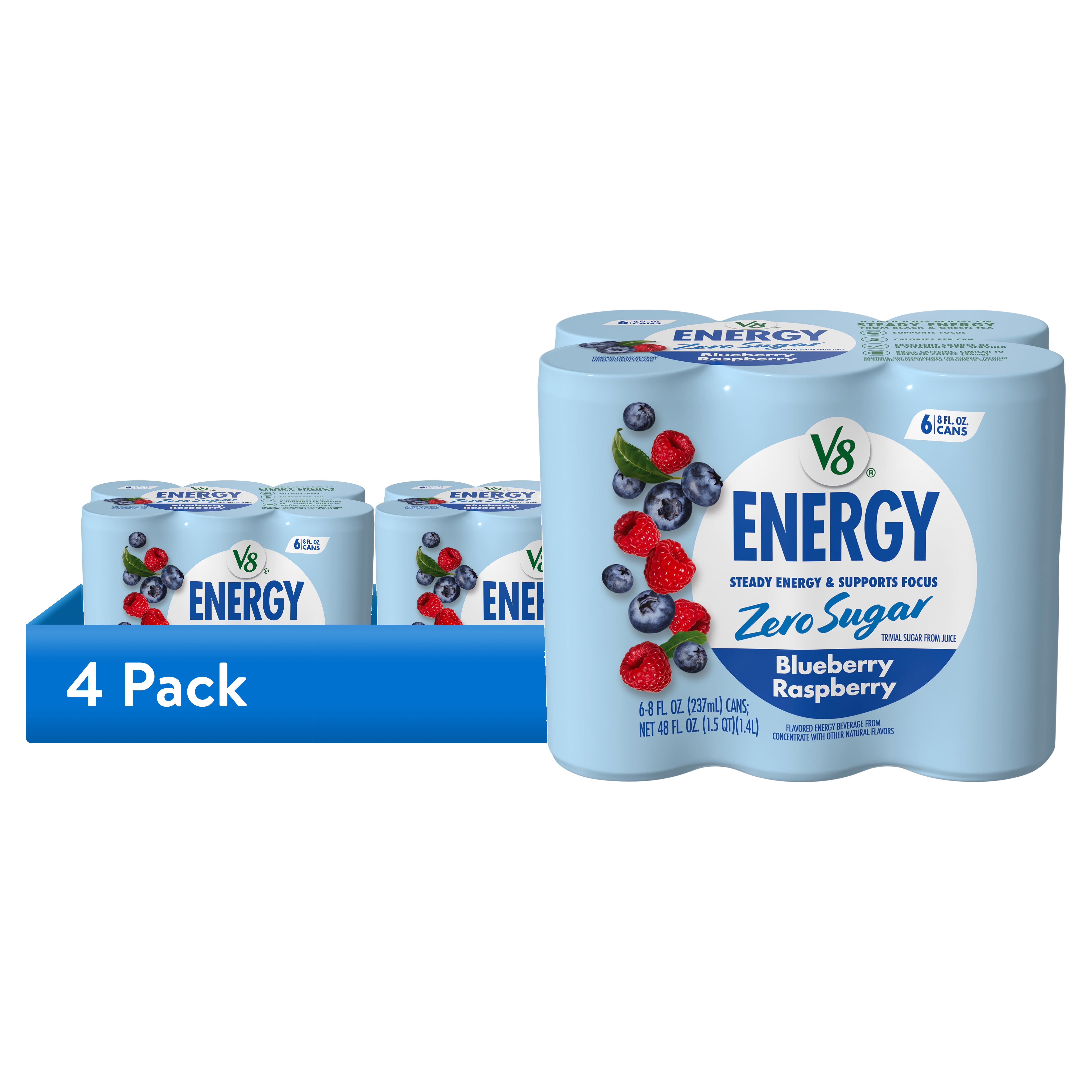 (4 pack) V8 Energy Zero Sugar Blueberry Raspberry Energy Drink, 8 fl. oz. Can (6 Pack)