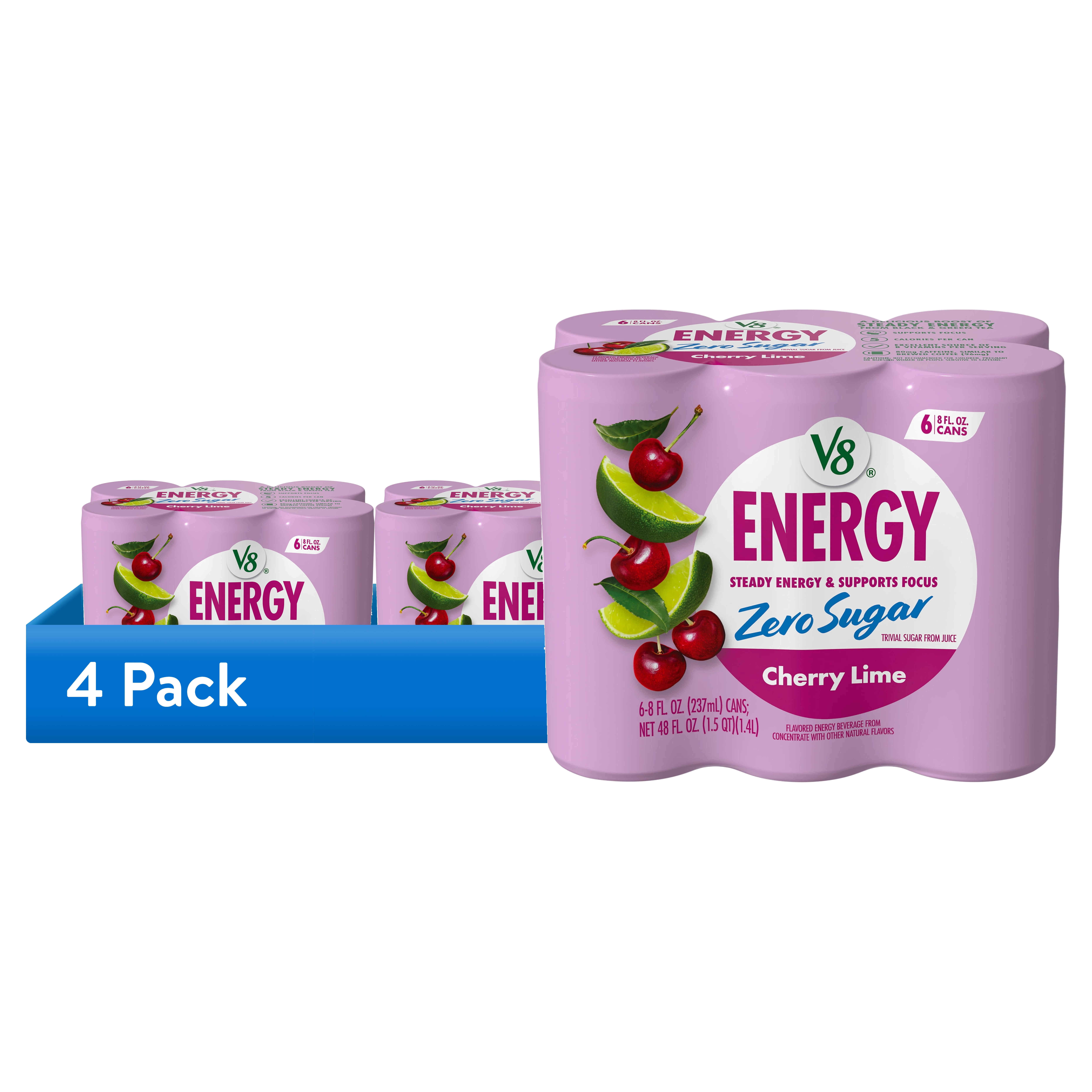 (4 pack) V8 Energy Zero Sugar Cherry Lime Energy Drink 8 fl. oz. Can (6 Pack)