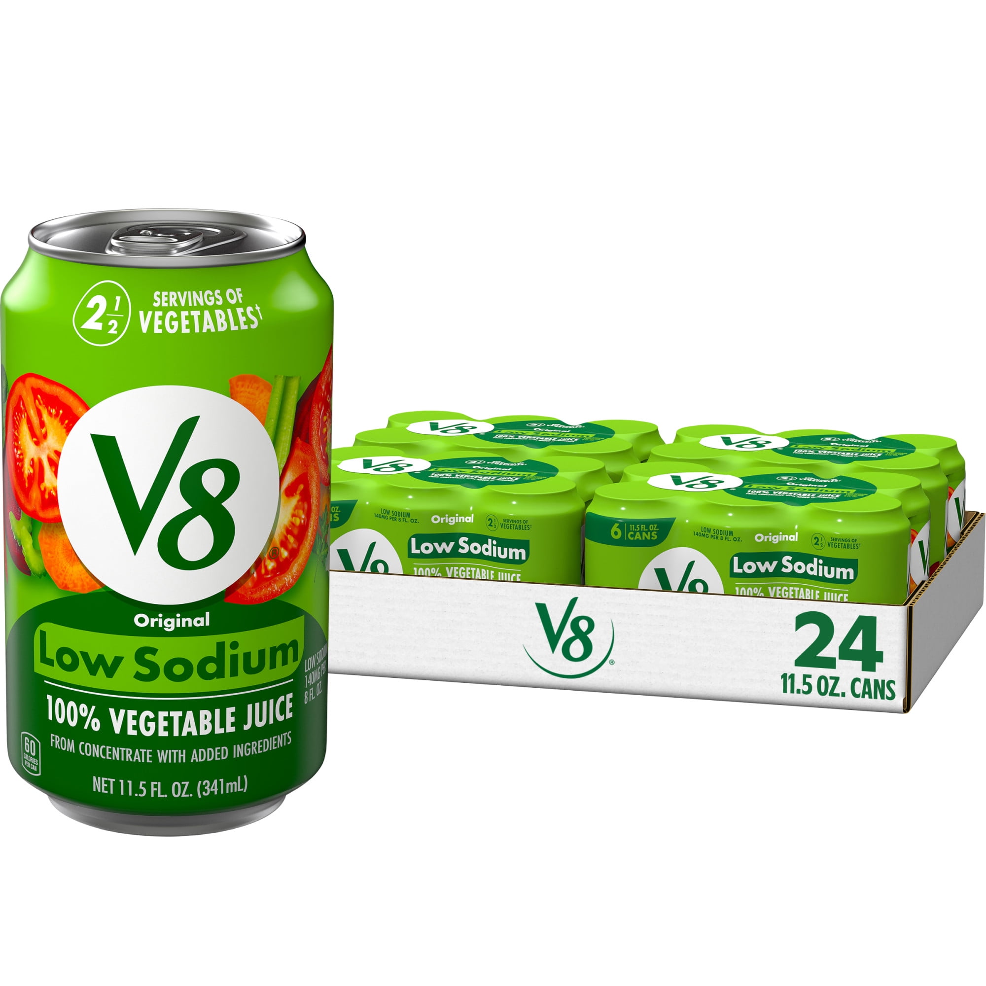 (4 pack) V8 Low Sodium Original 100% Vegetable Juice, 11.5 fl oz Can, 6 Count