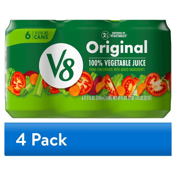 (4 pack) V8 Original 100% Vegetable Juice, 11.5 fl oz Can, 24 Count (4 Packs of 6)