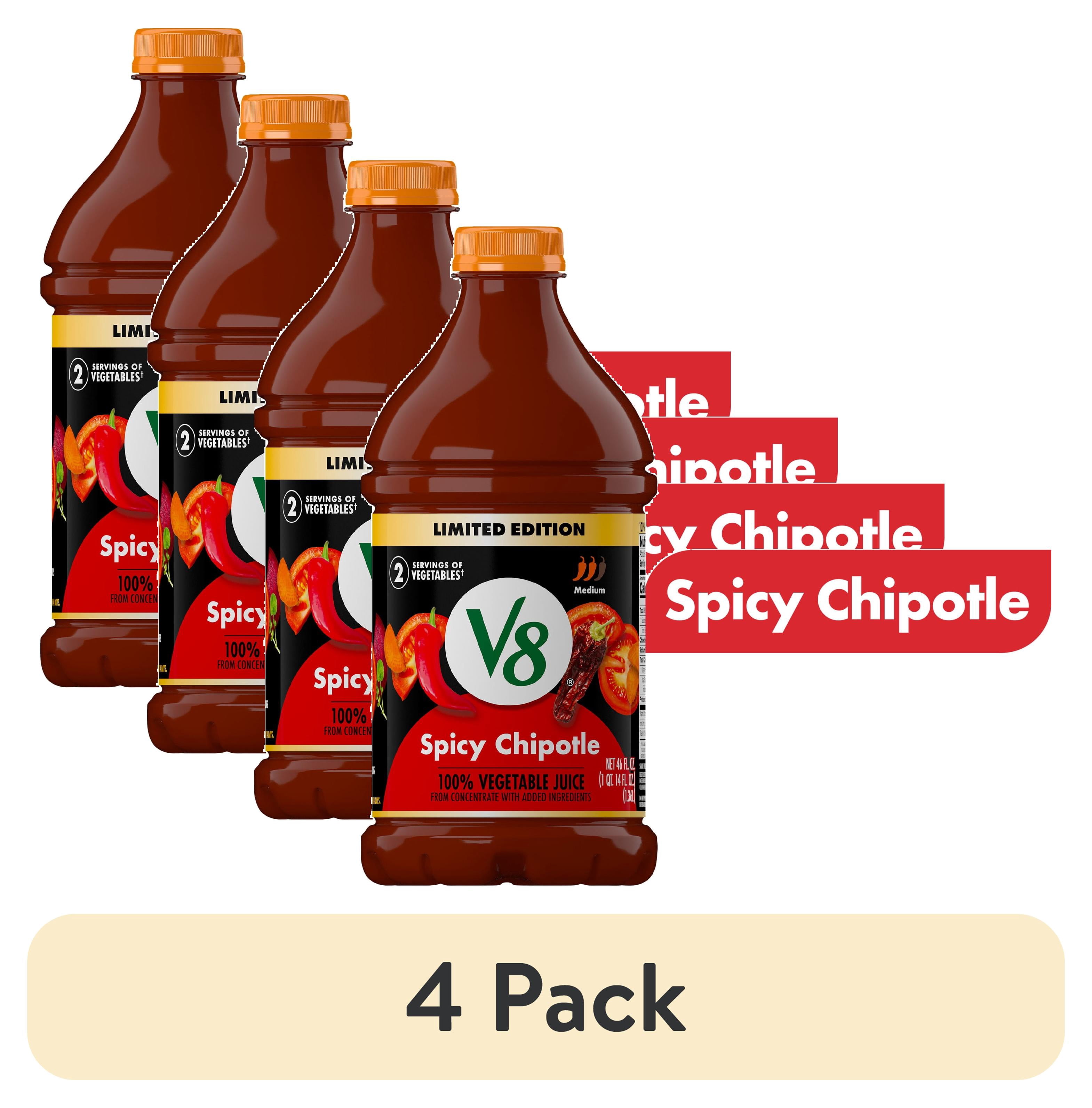 (4 pack) V8 Spicy Chipotle 100% Vegetable Juice, 46 fl oz Bottle