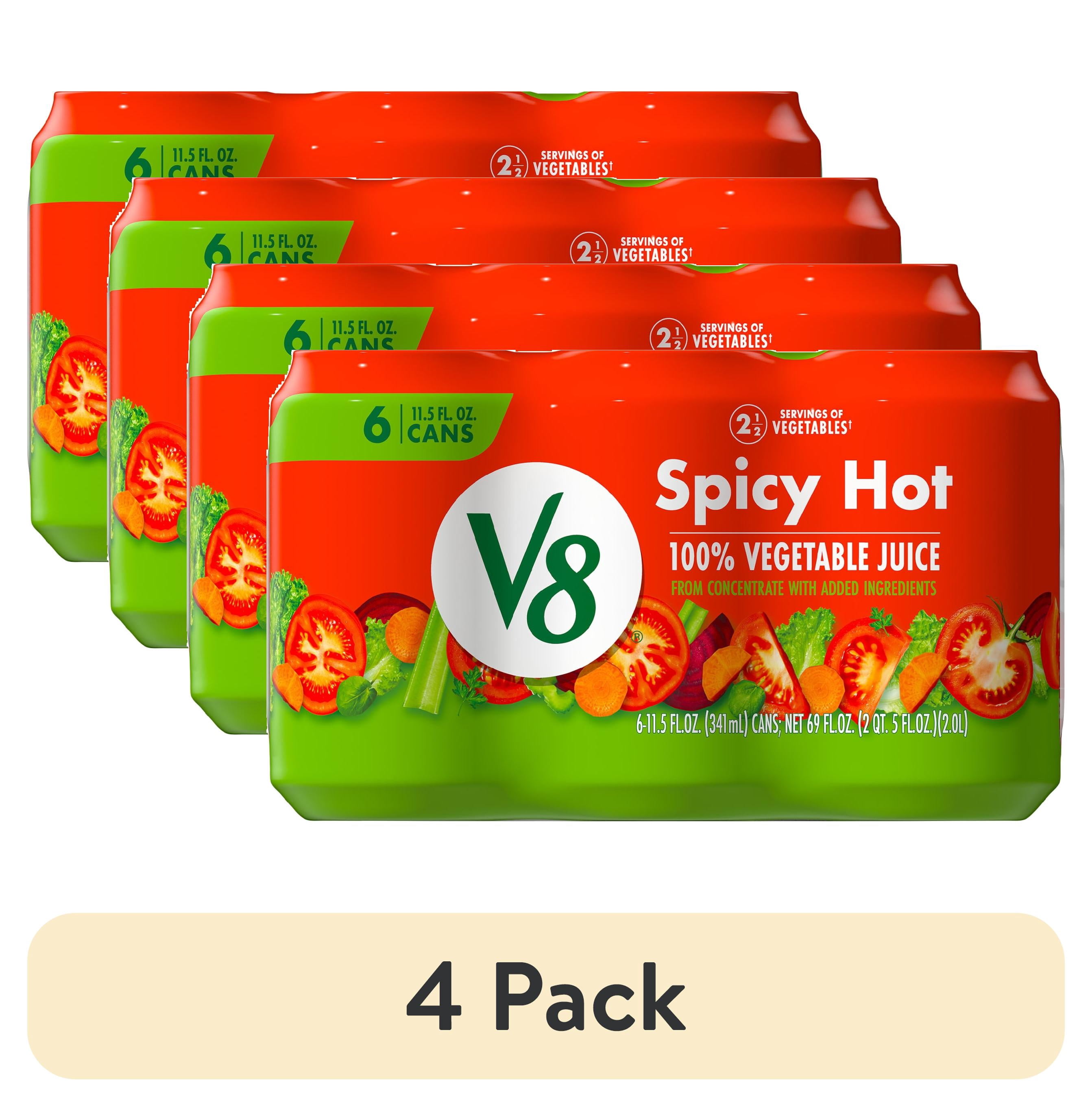 (4 pack) V8 Spicy Hot 100% Vegetable Juice, 11.5 fl oz Can, 6 Count