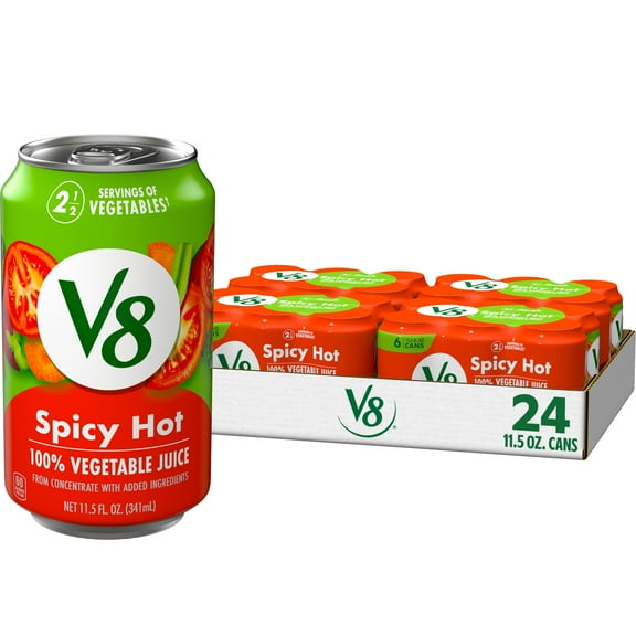 (4 pack) V8 Spicy Hot 100% Vegetable Juice, 11.5 fl oz Can, 24 Count (4 Packs of 6)