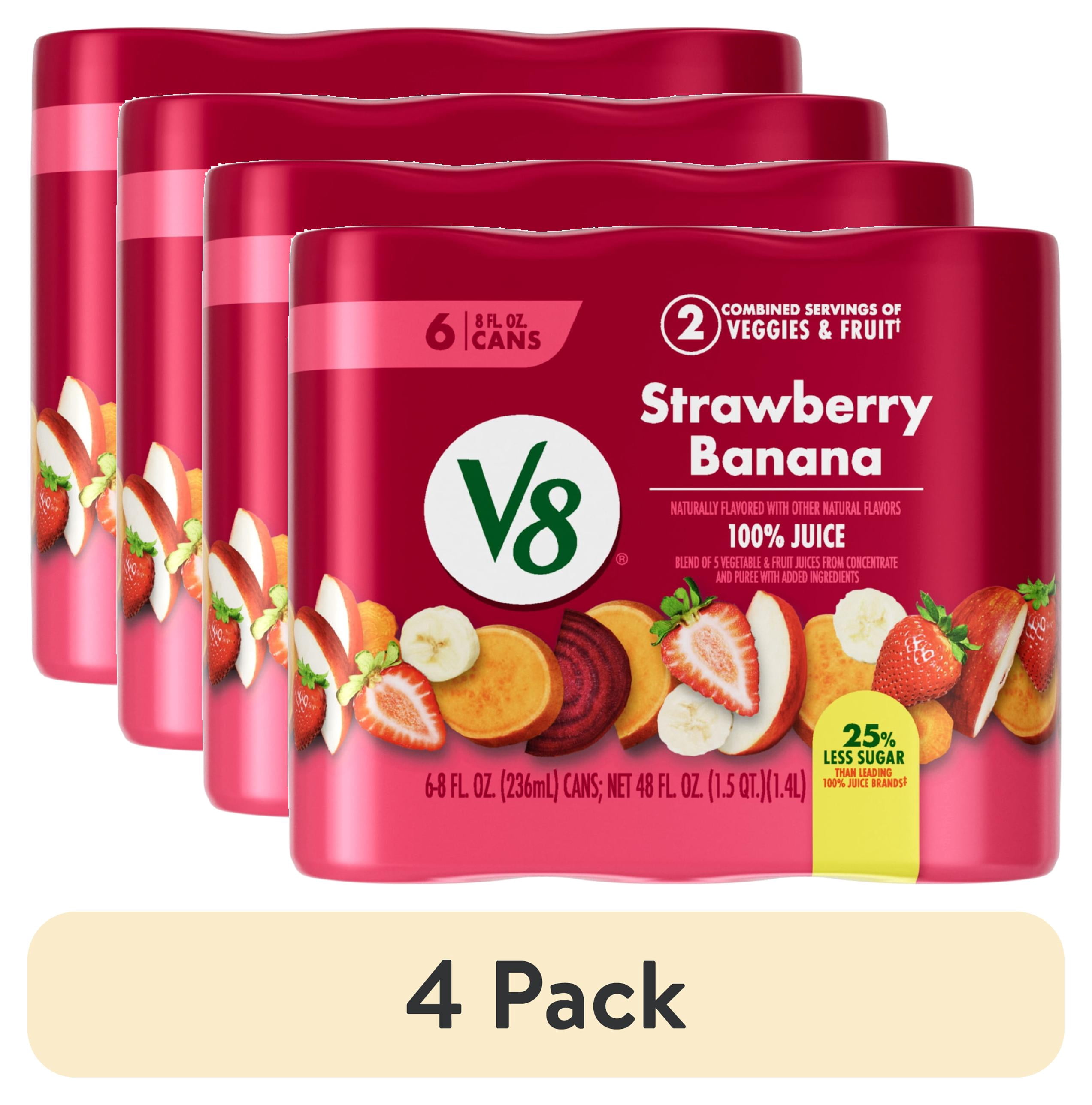 (4 pack) V8 Strawberry Banana 100% Fruit and Vegetable Juice, 8 fl oz Can, 6 Count