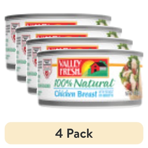 (4 pack) VALLEY FRESH 100% Natural* Chicken Breast with Rib Meat in Water, Shelf Stable, 10 oz Steel Can