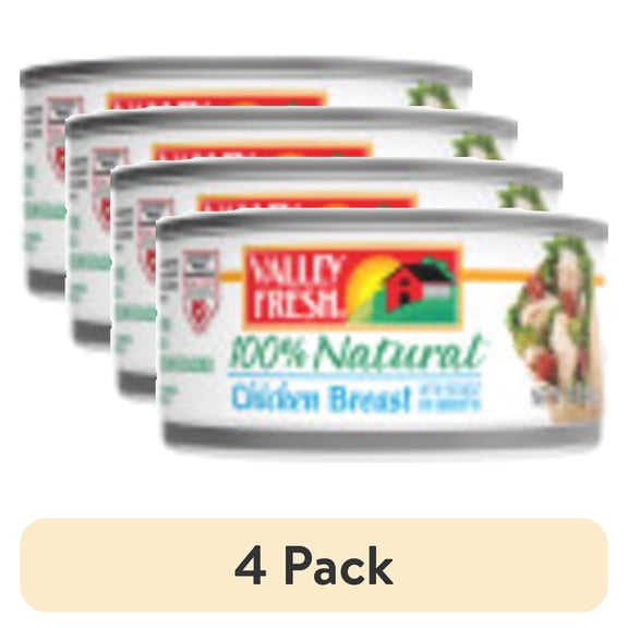 (4 pack) VALLEY FRESH 100% Natural* Chicken Breast with Rib Meat in Water, Shelf Stable, 10 oz Steel Can