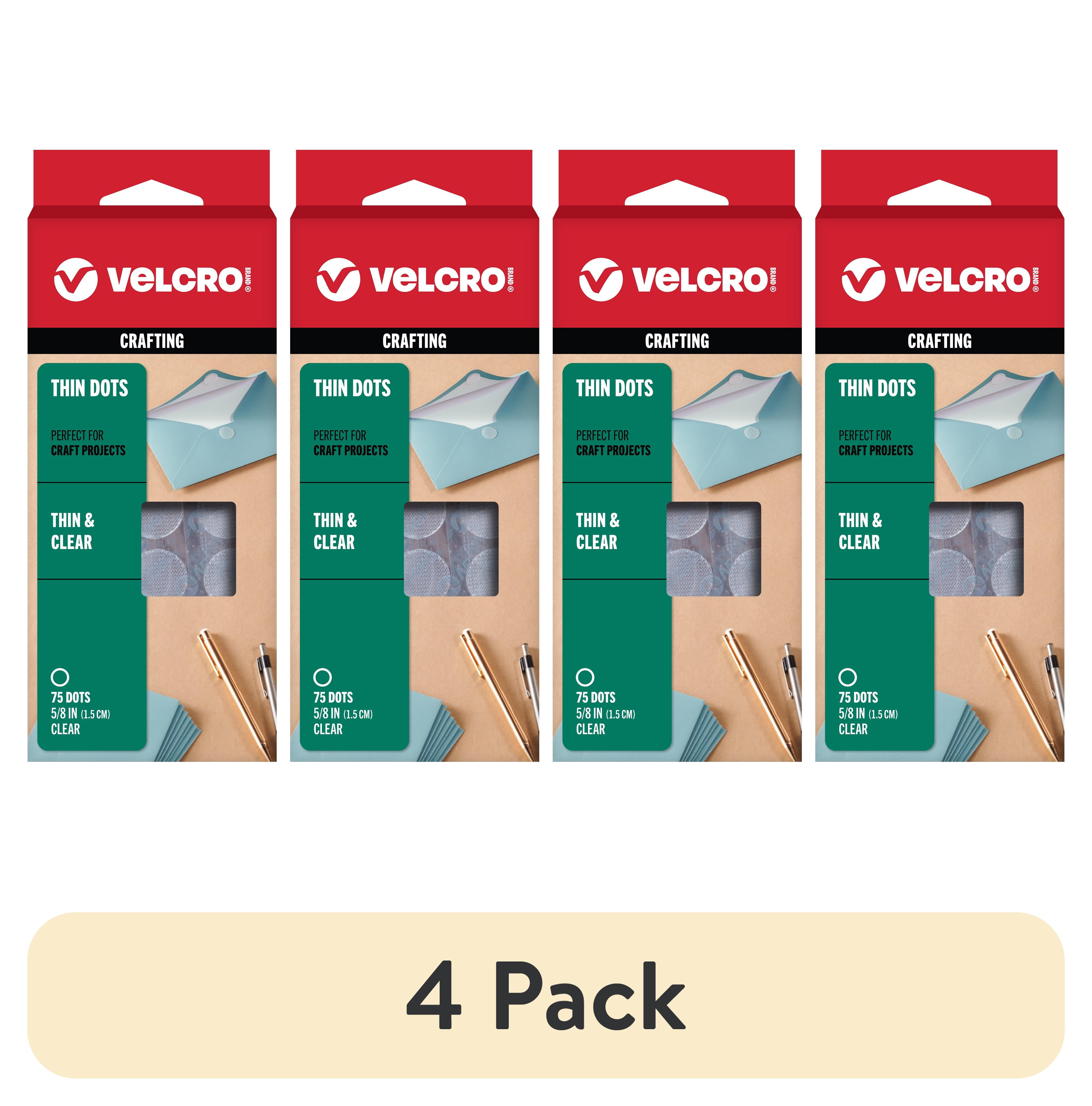 (4 pack) VELCRO Brand Thin Clear Hook and Loop Fasteners | Easy to Use Classroom and Office Organization | 5/8"Circles 75 Count