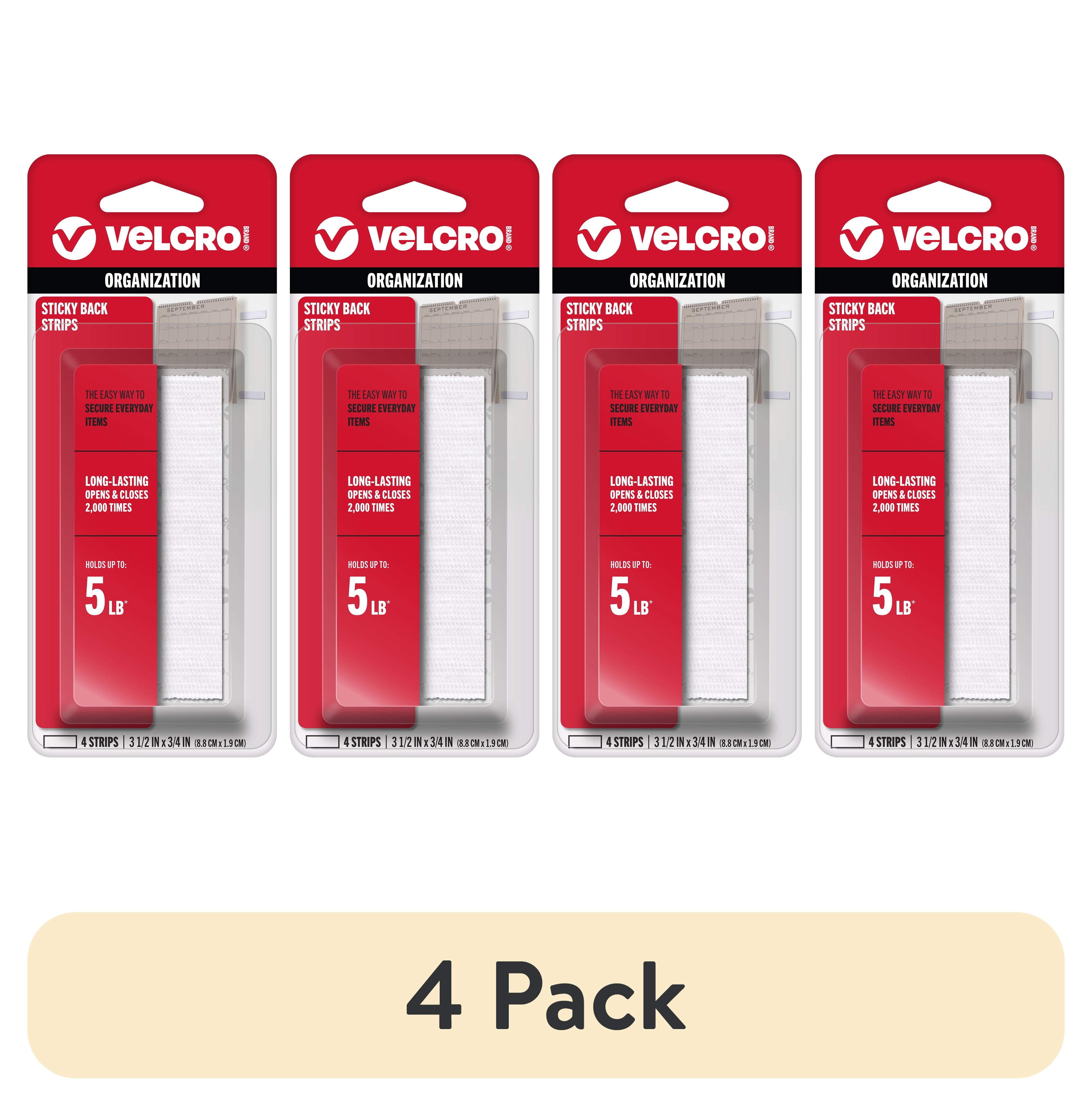 (4 pack) VELCRO Brand Sticky Back Hook and Loop Fasteners | Perfect for Home or Office | 3 1/2in x 3/4in Strips | Pack of 4 | White (VEL90076)