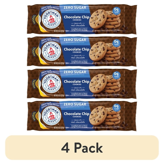 (4 pack) VOORTMAN Bakery Zero Sugar Chocolate Chip Cookies 8 oz
