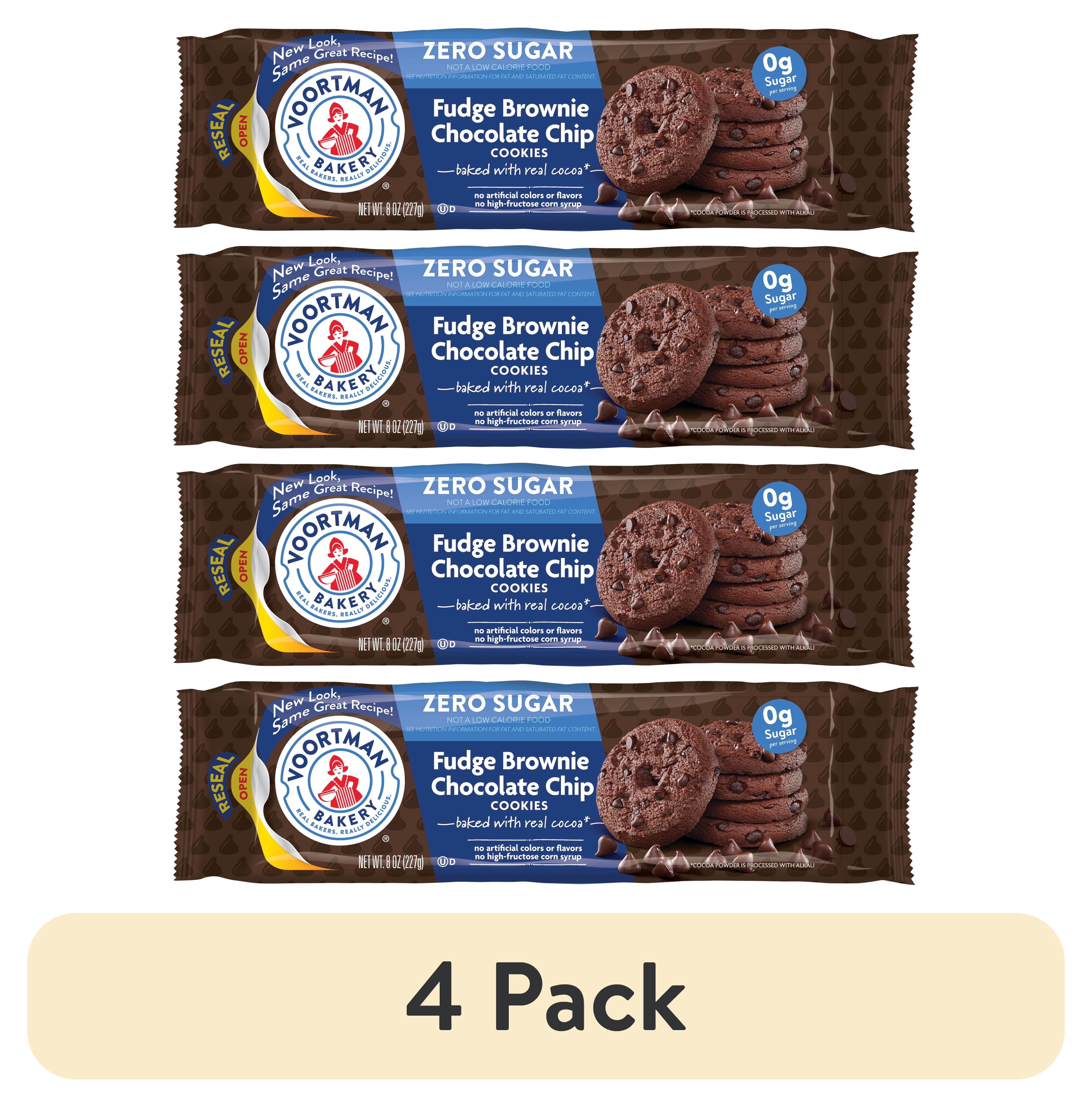 (4 pack) VOORTMAN Bakery Zero Sugar Fudge Brownie Chocolate Chip Cookies 8 oz