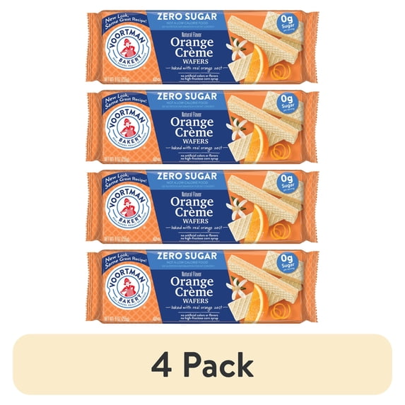 (4 pack) VOORTMAN Bakery Zero Sugar Orange Creme Wafer Cookies 9 oz