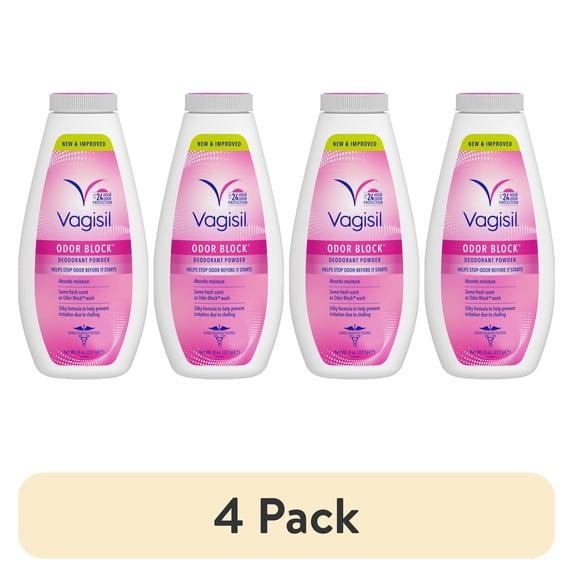 (4 pack) Vagisil Daily Intimate Deodorant Powder, with Odor Block Protection, Talc-Free, 8 oz