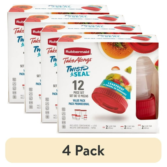 (4 pack) Rubbermaid Takealongs 12 Piece Food Storage Set, Red