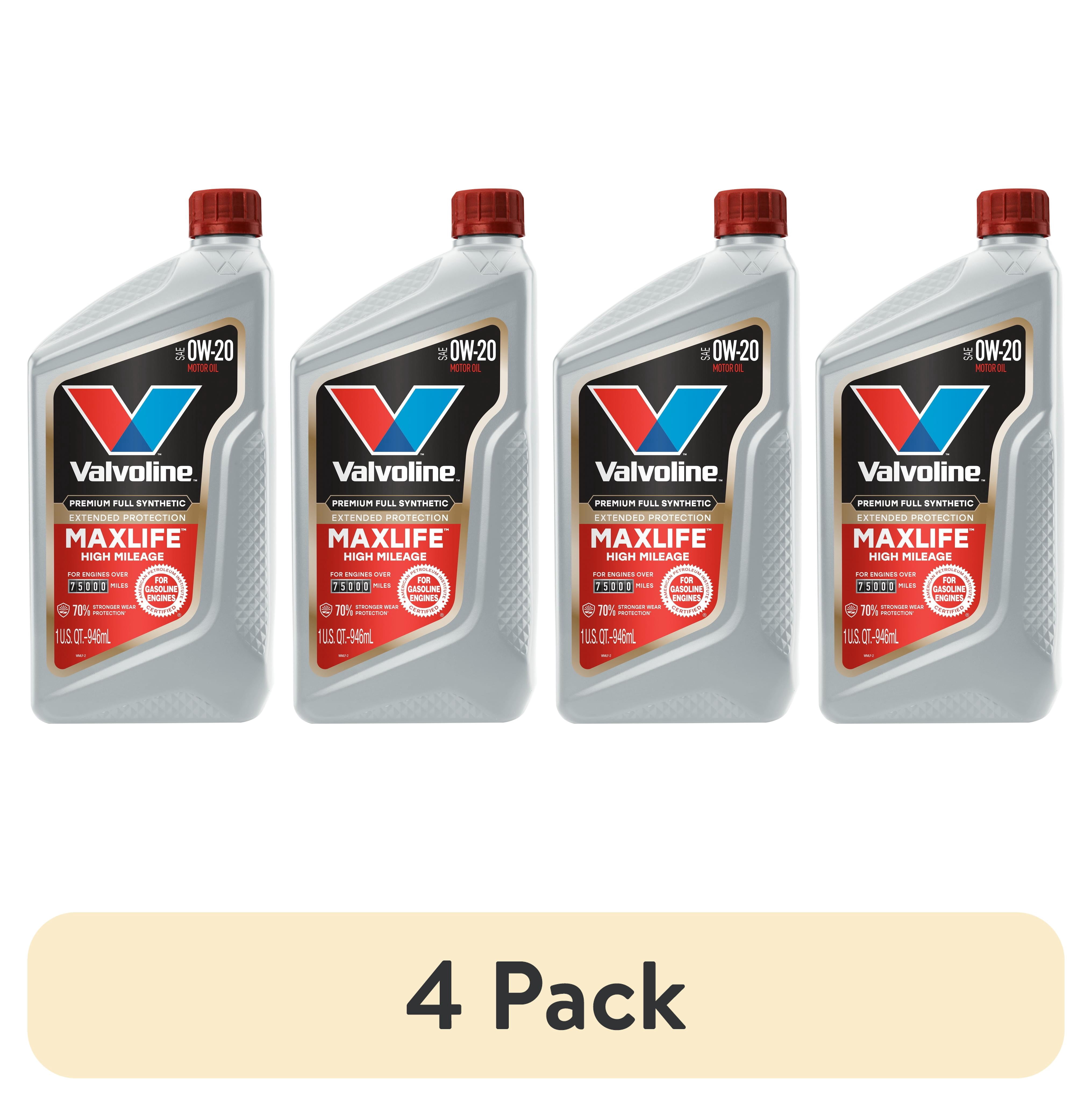 (4 pack) Valvoline MaxLife Extended Protection Full Synthetic High Mileage 0W-20 Motor Oil 1 Quart