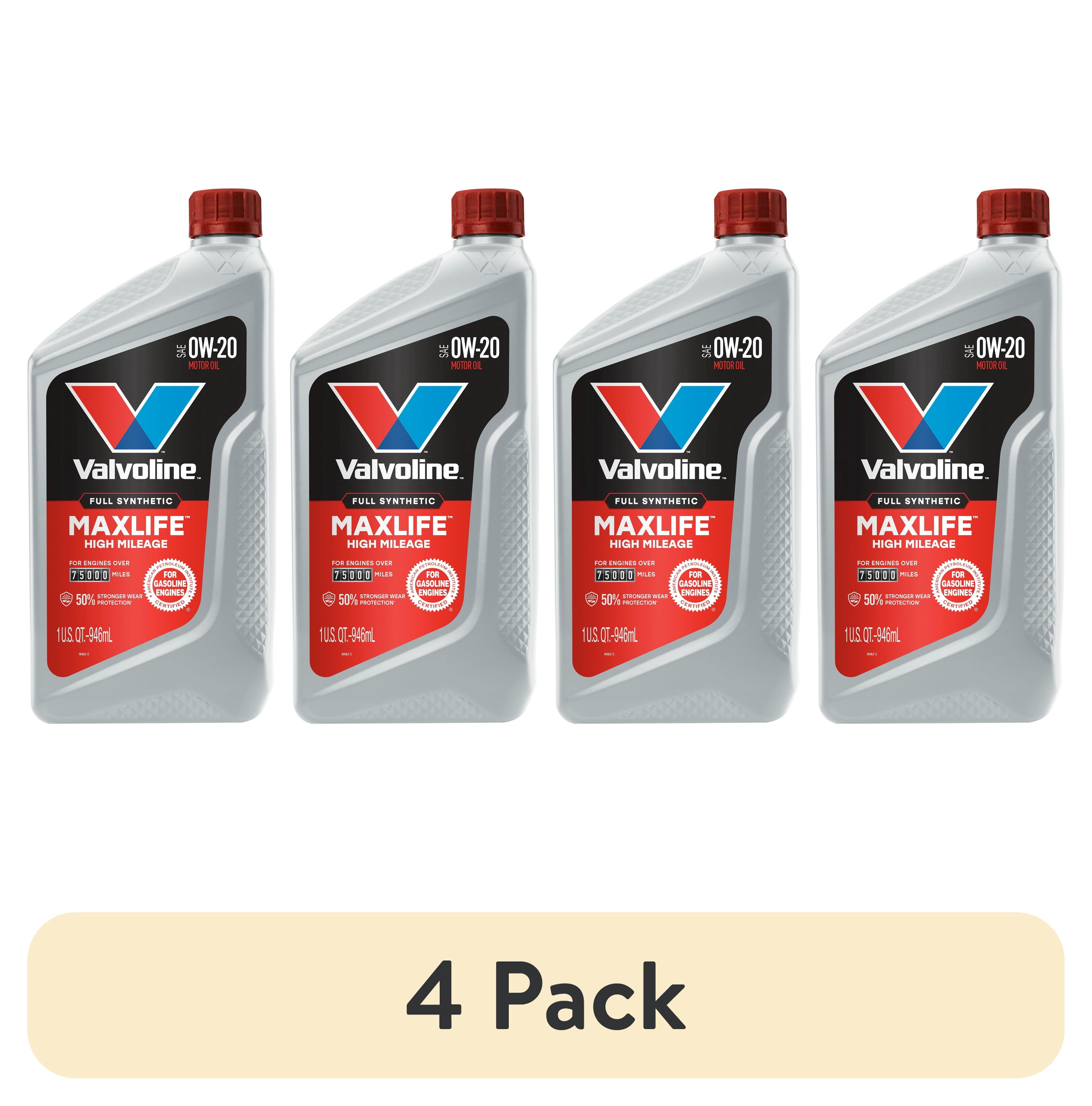 (4 pack) Valvoline MaxLife Full Synthetic High Mileage 0W-20 Motor Oil 1 Quart