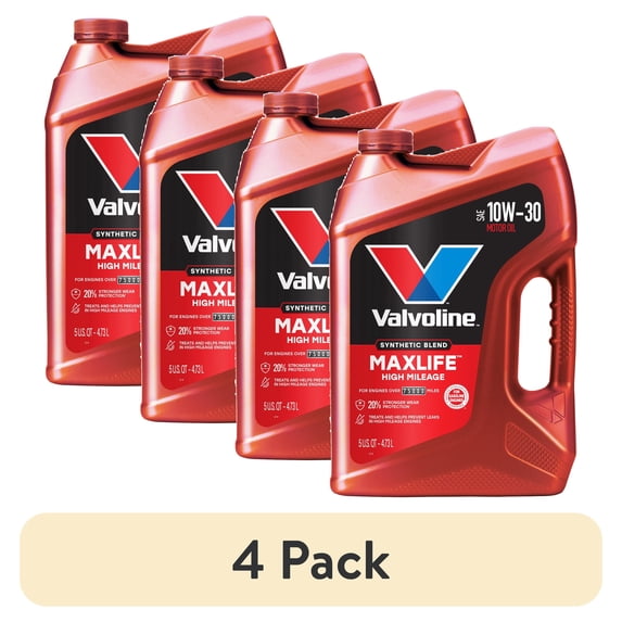 (4 pack) Valvoline MaxLife High Mileage 10W-30 Synthetic Blend Motor Oil 5 Quart